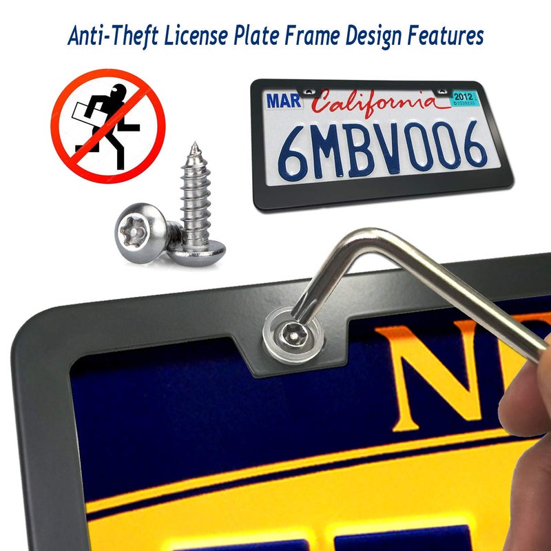 Aootf Anti Theft License Plate Frame- Tamper Proof Black Aluminum Car Tag Holder, 2 Pack Heavy Duty Universal Cover for Front and Rear, Stainless Steel Lock Security Screws(Self-Tapping), Nuts, Caps - Image 2